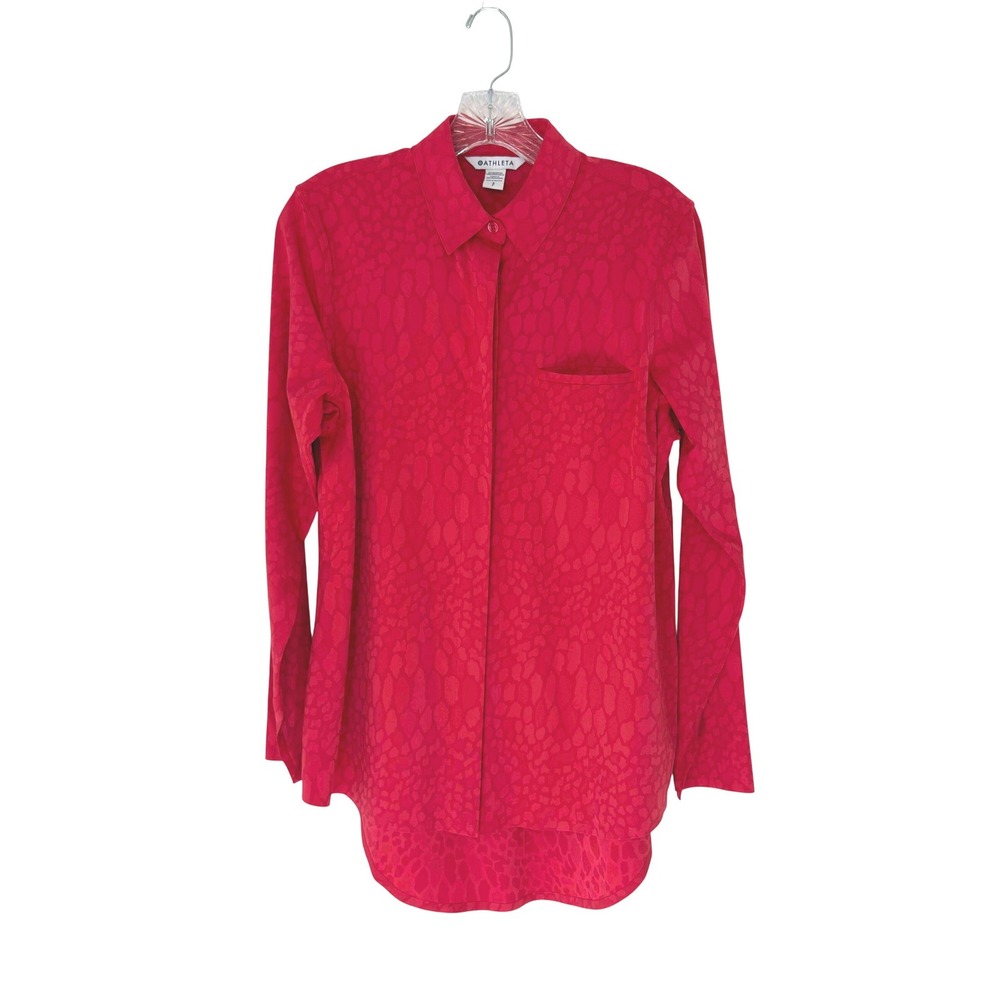 Athleta Urbanite‎ Textured Top Button-Down Matador Red Blouse Shirt Small
